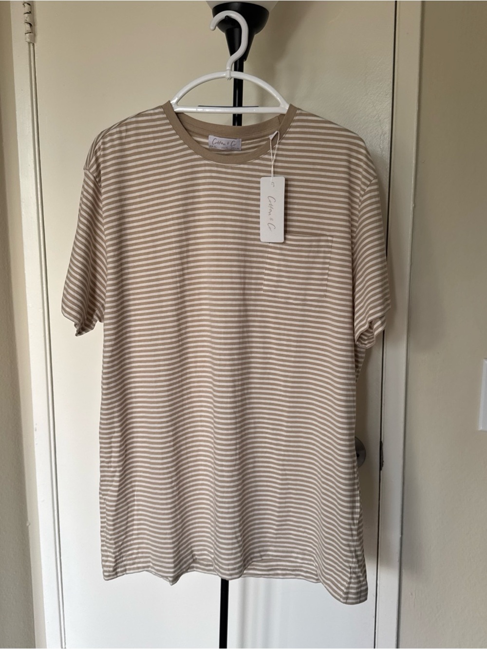 Cotton & Co Men’s XL 100% Cotton Striped Pocket Tee NWT Casual Crew Neck